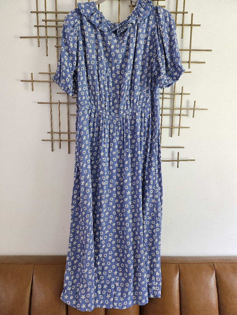 L- Free Assembly- Blue Floral Ruffle Dress - Picture 7 of 10